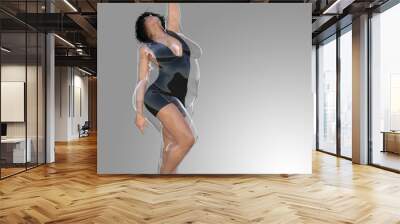 Conceptual fat overweight obese female vs slim fit healthy body after weight loss or diet with muscles thin young woman on gray. A fitness, nutrition or fatness obesity, health shape 3D illustration Wall mural