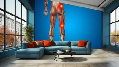 conceptual human body anatomy pain on blue background Wall mural