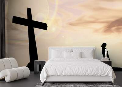 Conceptual religion cross with a man banner Wall mural