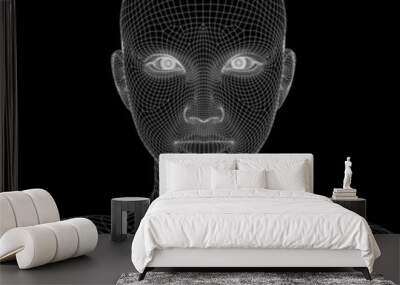 High resolution 3D wireframe human female head isolated Wall mural