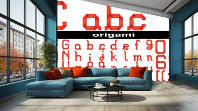 Red origami fonts isoalted Wall mural