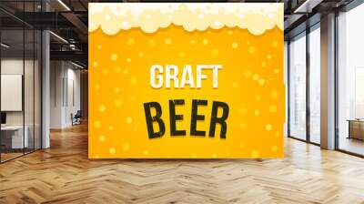 Festival of beer in the city, advertising stand, banner or poster with a retro vintage inscription. Vector illustration on a yellow background with foam beer Wall mural