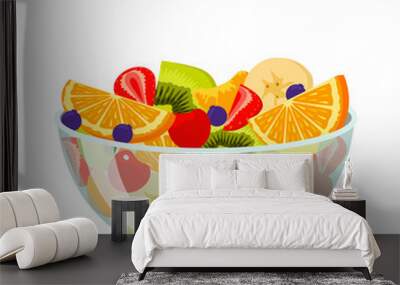 Fresh fruit salad in a transparent bowl isolated on background. The concept of healthy and sports nutrition. Vector illustration Wall mural