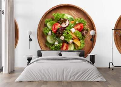 Salad on wood plate on transparent background top view Wall mural