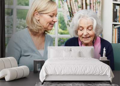 Female Neighbor Helping Senior Woman With Medication Wall mural