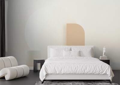 Minimal scene with podium and abstract background. Pastel beige and white colors scene. Trendy 3d render for social media banners, promotion, cosmetic product show. Geometric shapes interior.	 Wall mural