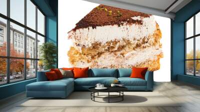 Cut out slice of fresh tiramisu cake  Wall mural