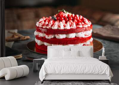 Delicious Red Velvet cake side view Wall mural