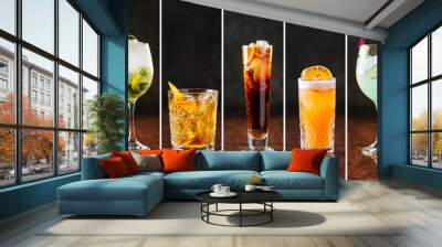 Horizontal assorted variety of sweet alcoholic cocktails collage Wall mural