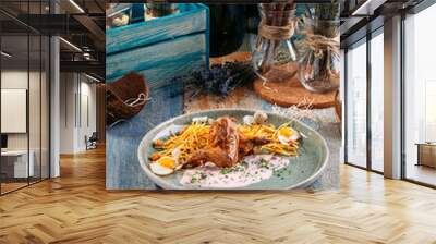 Stewed quail with pai potatoes chickpeas and eggs Wall mural