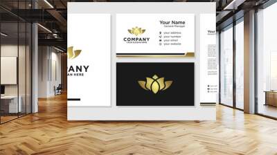 Gold Flower Vector Logo , with Business Card and Letterhead Wall mural