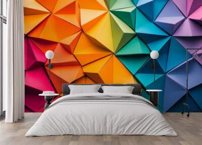 A colorful, folded paper-like design with triangles. This geometric background is perfect for your business and features a rainbow of colors. Wall mural