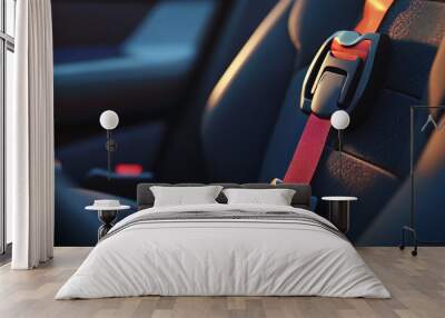 A lifelike image of a car seat with a seatbelt, created using computer graphics. Wall mural