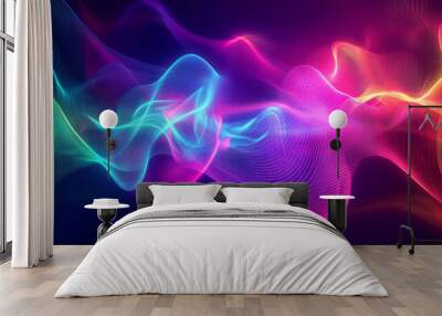 Abstract background featuring a blend of multicolored blue, violet, red, and green. Displays a modern, magical, and shiny electric energy with laser-like neon textures, lines, waves, and stripes. Wall mural