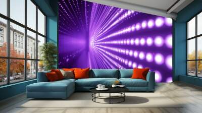 Abstract background of a glowing purple disco wall with bright light bulbs, creating a vibrant and dynamic loop effect. Wall mural