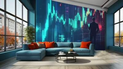 Business strategy focusing on investment growth and finance economy. Trader demonstrating a growing stock market. Represents progress towards success. Vector illustration with a fantastic design. Wall mural