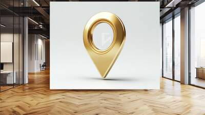 Golden map pointer isolated. Realistic 3D location or map pin for navigation, direction, GPS, and travel concepts. Symbol shape design. Wall mural