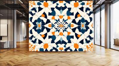 Moroccan tiles with a seamless geometric pattern. This vector illustration features an oriental Arabic ornament, ideal for a greeting card celebrating Ramadan Kareem and Eid Mubarak. Wall mural