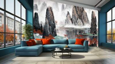 Chinese landscape of mountains and water Wall mural