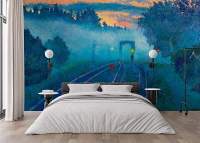 foggy summer sunset Wall mural