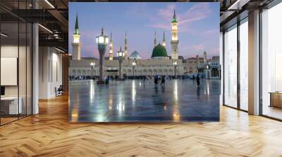 Muslims gathered for worship Nabawi Mosque, Medina, Saudi Arabia Wall mural