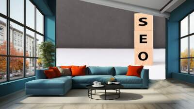 SEO text on wooden cubes. Wall mural