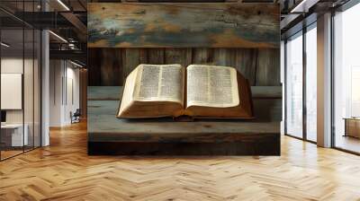 Open Bible on Wooden Bench