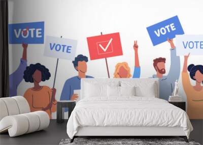 Different people holding posters calling to vote in election day Wall mural