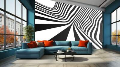 3D black white lines, perspective, digital abstract elements vector background. Linear striped illustration, op art, road to horizon dynamic wallpaper. Big data, internet, network connection concept Wall mural