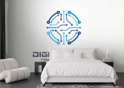 Digital lock creative symbol concept. Circuit circle safe, access control system abstract business logo. Data protect, cyber security, safety icon Wall mural