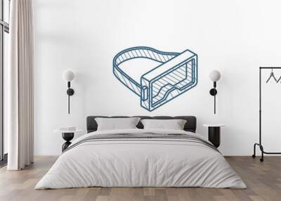 Diving mask and snorkel isometric icon. 3d line art technical drawing. Editable stroke vector Wall mural