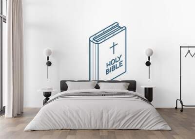 Holy Bible book isometric icon. 3d line art technical drawing. Editable stroke vector Wall mural