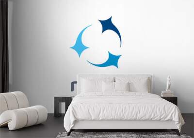 Refresh circle creative symbol concept. Clean star, mix, group of three abstract business logo. Fresh wash, arrow rotate, laundry service icon Wall mural