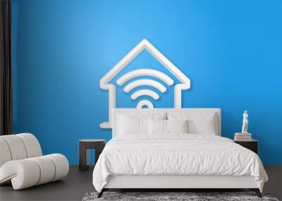 smart home, wireless technology, digital house 3d line flat icon. Realistic vector illustration. Pictogram isolated. Top view. Colorful transparent shadow design. Wall mural