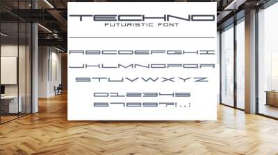 techno futuristic wide font. geometric, sport, future, digital technology alphabet. letters and numb Wall mural