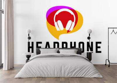 Headphones music audio entertainment logo design template vector. Wall mural