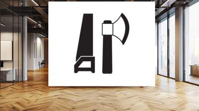 Lumberjack tool icon in black flat glyph, filled style isolated on white background Wall mural