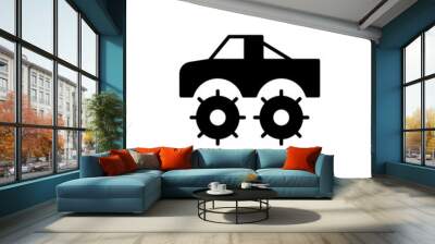 monster car icon, monster truck symbol in solid black flat shape glyph icon, isolated on white background Wall mural