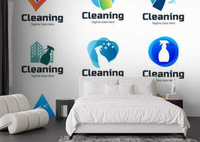 Set of Home Cleaning Services Logo Design Vector. Clean spray logo design. Wall mural