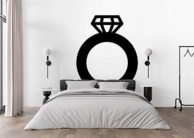 Wedding rings icon, jewelery sign in black flat design on white background Wall mural