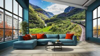 View from the most beautiful train journey Flamsbana between Flam and Myrdal in Aurland in Western Norway Wall mural