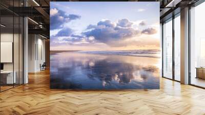 walking along the beach during sunset in ijmuiden the netherlands, Wall mural