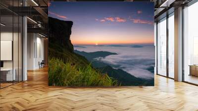 Beautiful Sunrise over a Silhouetted Horizon on  phu chi fa , ch Wall mural