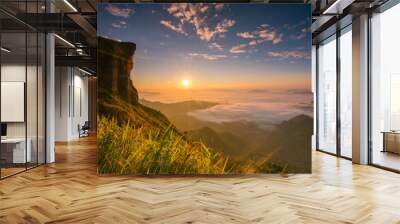 Beautiful Sunrise over a Silhouetted Horizon on  phu chi fa , ch Wall mural