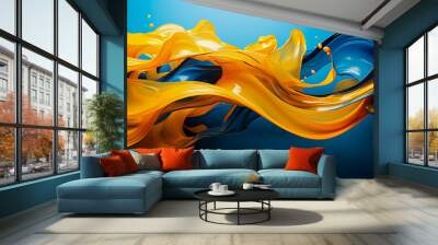 an abstract painting of blue and yellow colors Wall mural