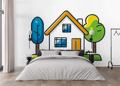 Flat home icon, white background. Wall mural