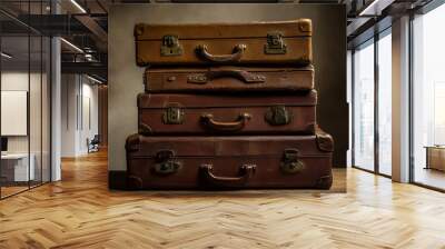 Three vintage suitcases stacked Wall mural