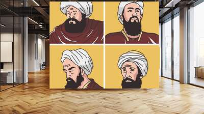 vector illustration of muslim scholars, al-battani, al-razi, at-tabari, al-zahrawi Wall mural