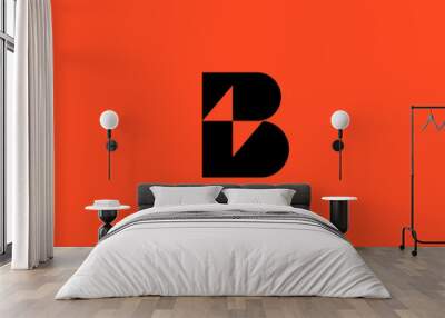 A letter B from abstract geometric shapes and lightning inside. Creative vector monogram. Wall mural