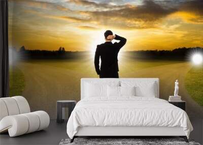 confusing businessman making decision for success and failure Wall mural